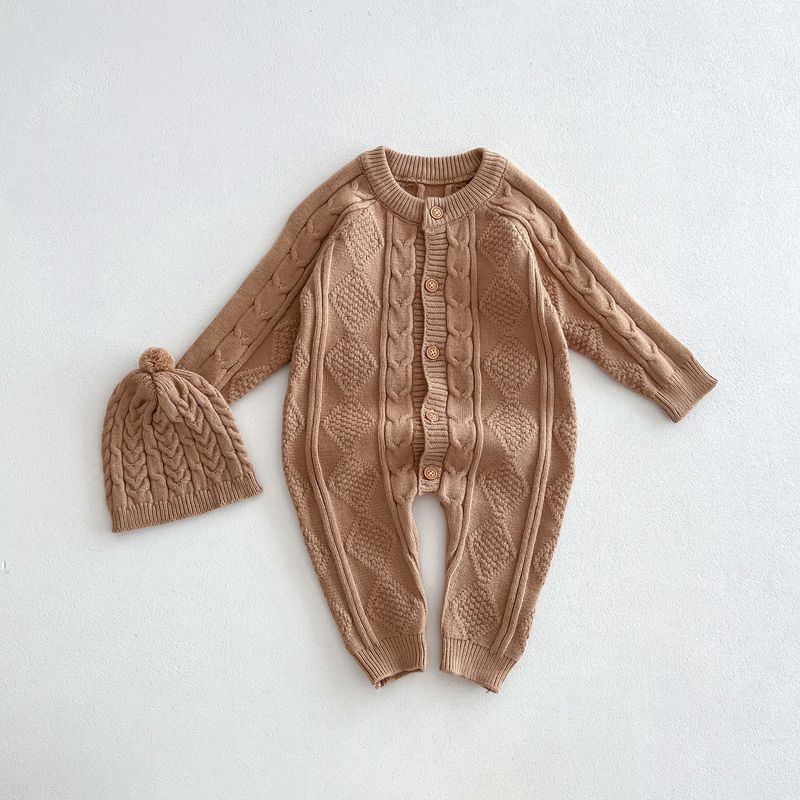 Korean version of autumn and winter New Baby wool jumpsuit for boys and girls Baby Full moon suit newborn 100-day banquet long climb_voghion.com