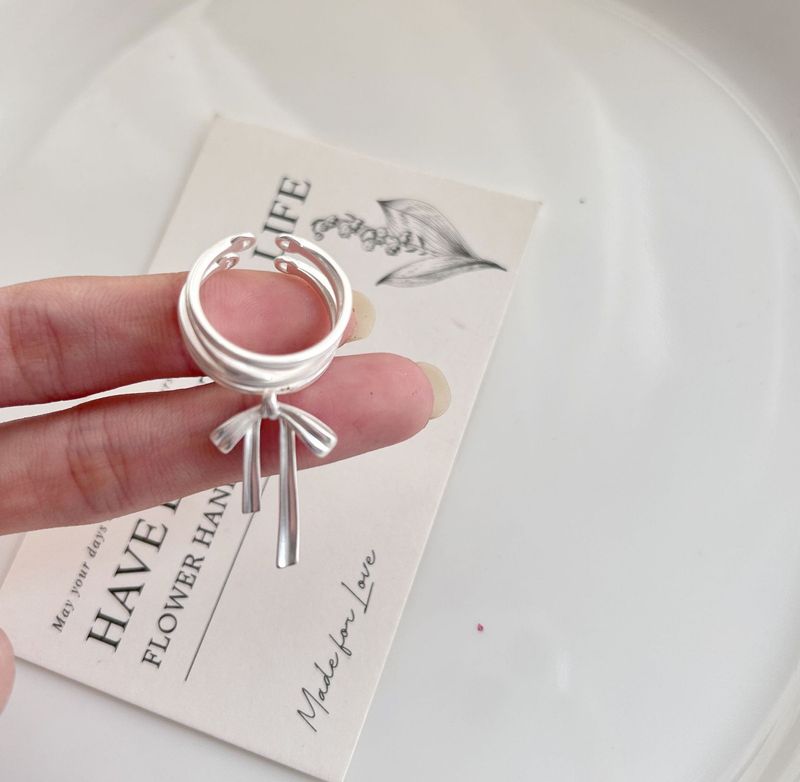 Ballet style bow ribbon open ring female niche design adjustable index finger ring unique internet celebrity ring female_voghion.com