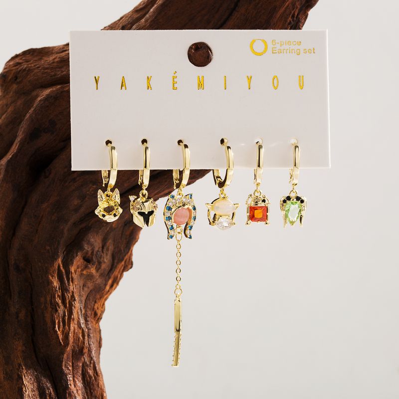 1 Set Yakemiyou Simple Style Commute Cartoon Charakter Emaille Inlay Kupfer Zirkon 14K vergoldete Tropfenohrringe_voghion.com