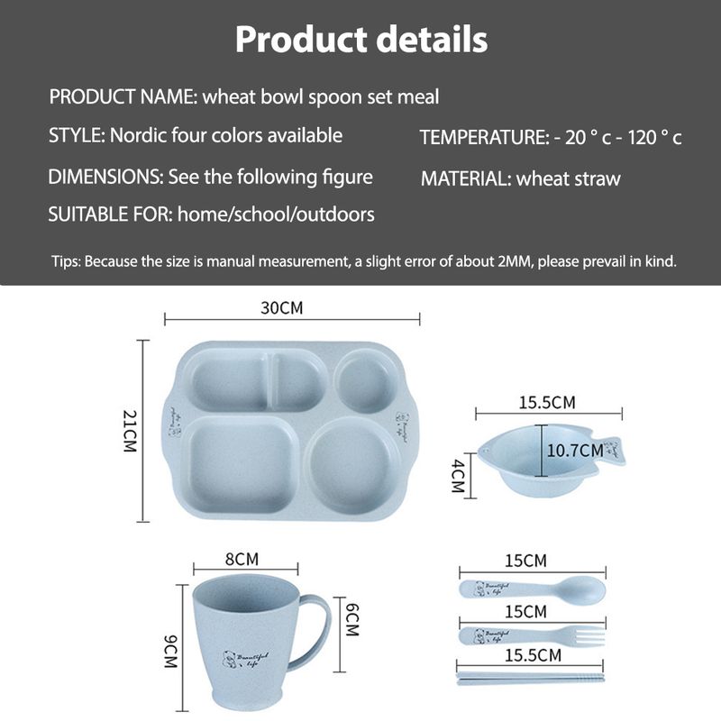 6Pcs/Conjunto de talheres para bebês, pratos de desenho animado, pratos para crianças, louças para crianças, tigela de comida de treinamento antiaquecido, colher, garfo_voghion.com