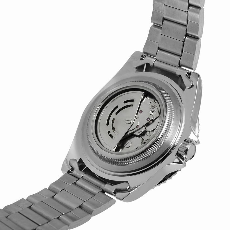 Automatische mechanische Herrenuhr mit leuchtenden Zeigern, Datumsanzeige, Skelettzifferblatt und Edelstahlarmband. Stahlarmbanduhr für Herren_voghion.com