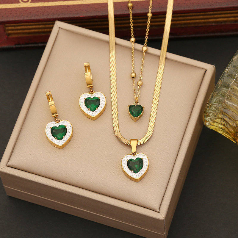 Nieuwe sieraden Emerald Love hanger Dubbel gelaagde roestvrijstalen ketting INS Trendy kraagketting N1269_voghion.com