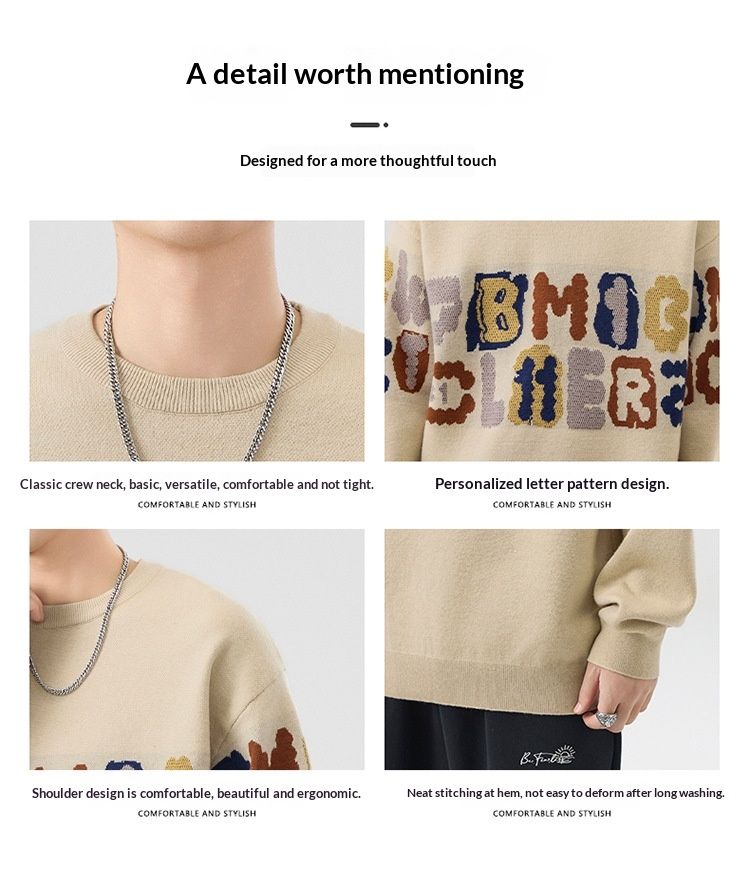 Hue Hue 2024 New Heavyweight Crew Neck Sweater For Men, Autumn And Winter Trendy Youth Lazy Style Loose Base Knitwear_voghion.com