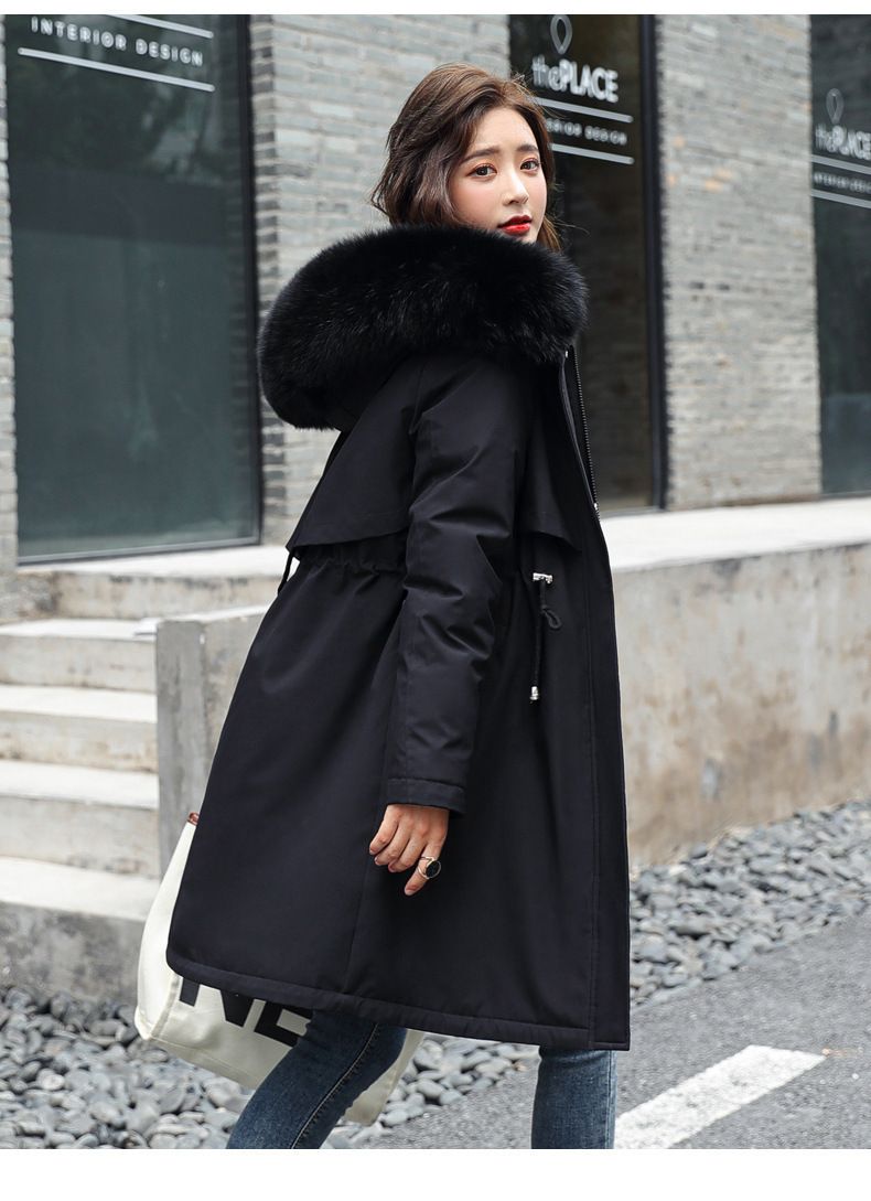 Women's Clothing cotton coat medium and long style with large fur collar and velvet lining to overcome the coat trend_voghion.com