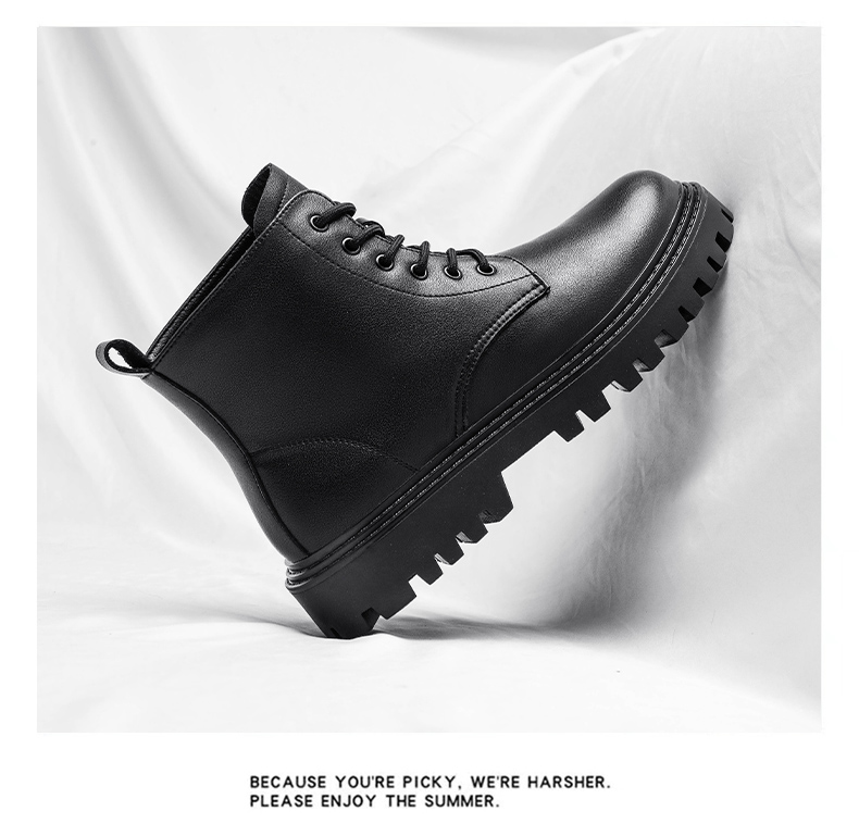 Mens Work Boots Black Duty Combat Army Safety Boots Waterproof Genuine Leather Lace Up Site Tactical Security_voghion.com