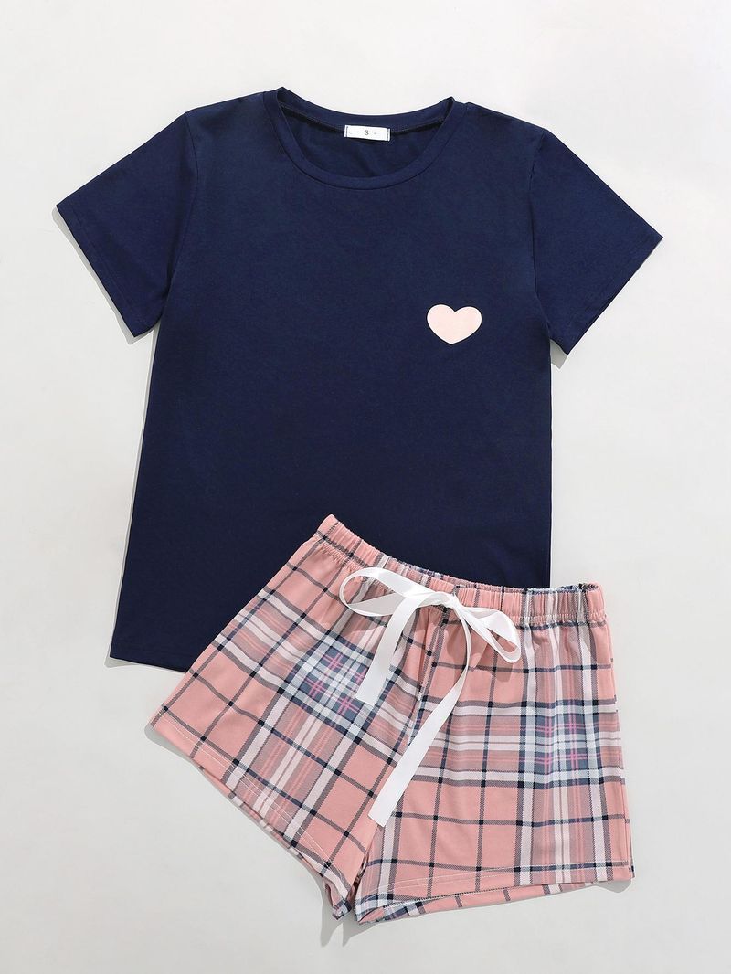 Women's Summer Pajamas With Heart Print Short Sleeve Two-Piece Set Homewear Wildberries_voghion.com