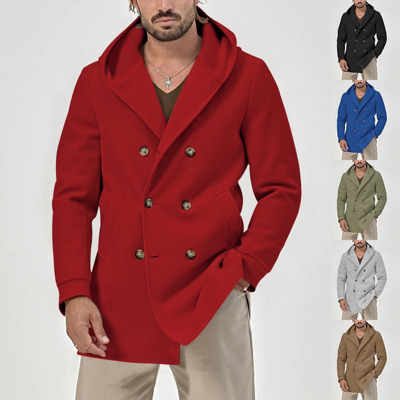 Men's Stylish Trench Coat With Double Breasted Design, Mid-Length Cotton Blend Jacket For Spring & Autumn, Slim Fit Casual Coat_voghion.com