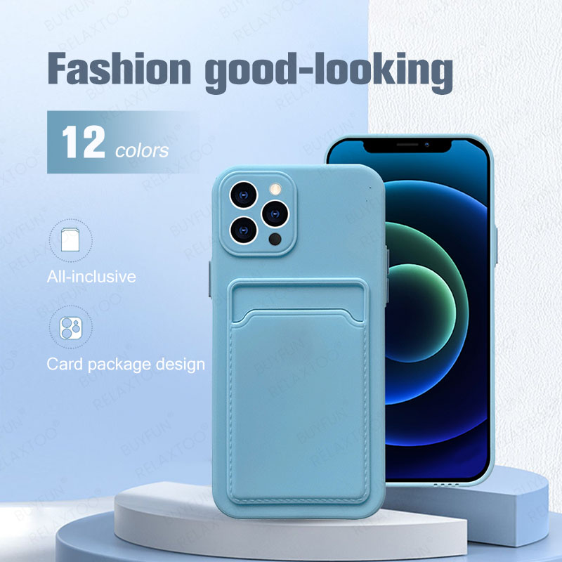 Luxus Card Holder Portemonnaie Case Fir iphone 12mini 12 pro max 11pro xr x xs max 8 7 plus se 2020 se2 12pro Liquid Silicone Cover_voghion.com
