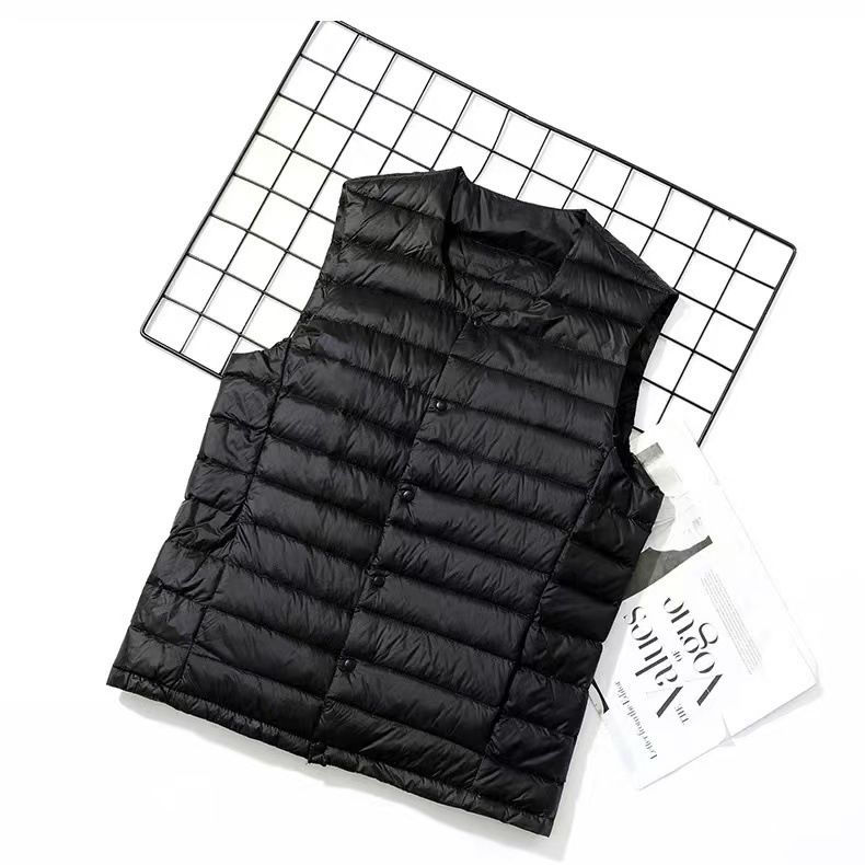 Nuovo gilet in piuma d'anatra bianca autunno e inverno da uomo leggero con scollo a V, gilet termico senza colletto da uomo_voghion.com