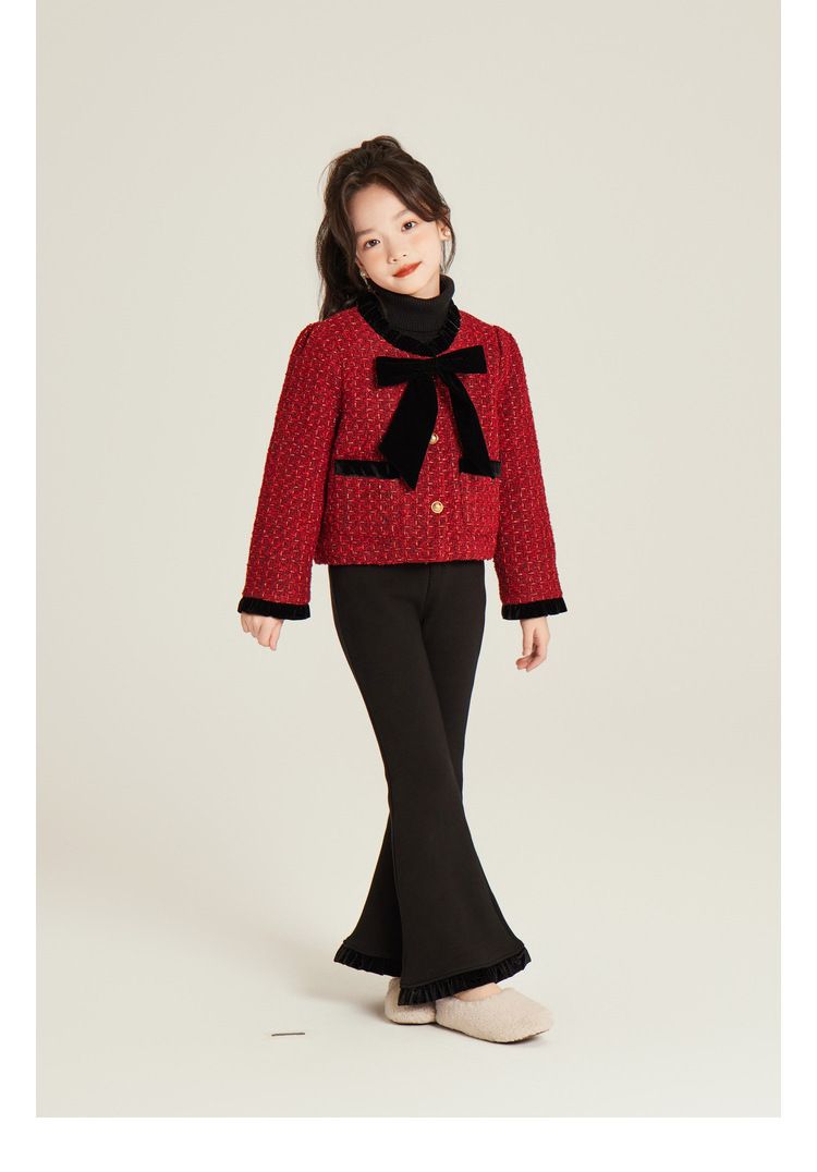 Abbigliamento per bambini Cappotto ispessito con fiocco rosso piccolo temperamento_voghion.com