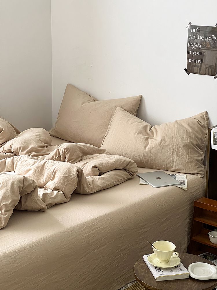 Japanese Wabi-Sabi Style | Bedding Of Four All-Cotton Pure Cotton Black Single Bed Sheet Student Three-Piece Set_voghion.com