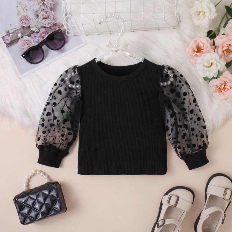 Mother & Kids Girls Knitted Patchwork Polka Dot Long Sleeve Girls Autumn Knitted Dot Long Sleeve Top + Chanel-Style Skirt Pants & Beret 3-Piece Set_voghion.com