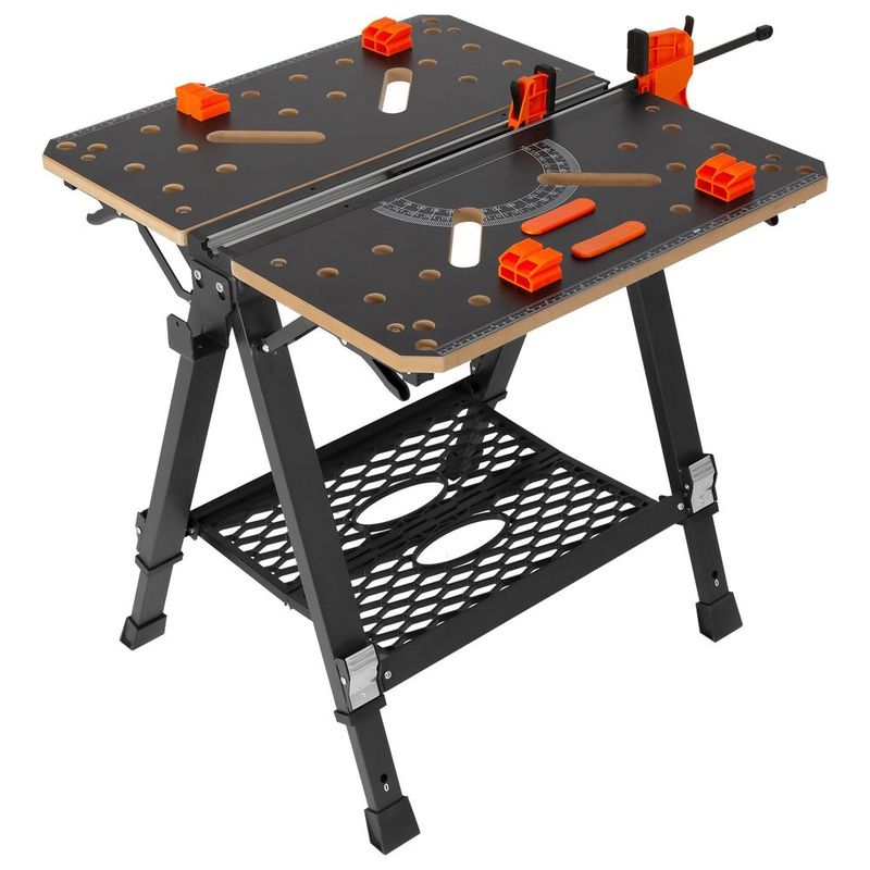 Folding Work Table, 2-in-1 As Sawhorse & Workbench, 1000 Lbs Capacity, 7 Adjustable Heights, Steel Legs, Portable Foldable Tool Stand With Wood_voghion.com