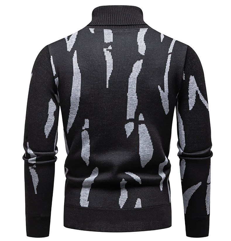 Pull col montant style britannique pour homme – Coupe ajustée, imprimé (M-4XL, 4 couleurs, mélange de polyester, automne/hiver)_voghion.com