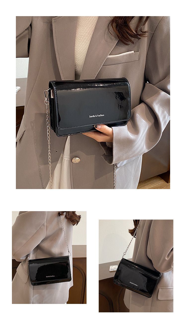 Vinterfärgad populär personlighetstrend färsk laser ljus yta fritidskedja axelväska liten fyrkantig axelväska_voghion.com