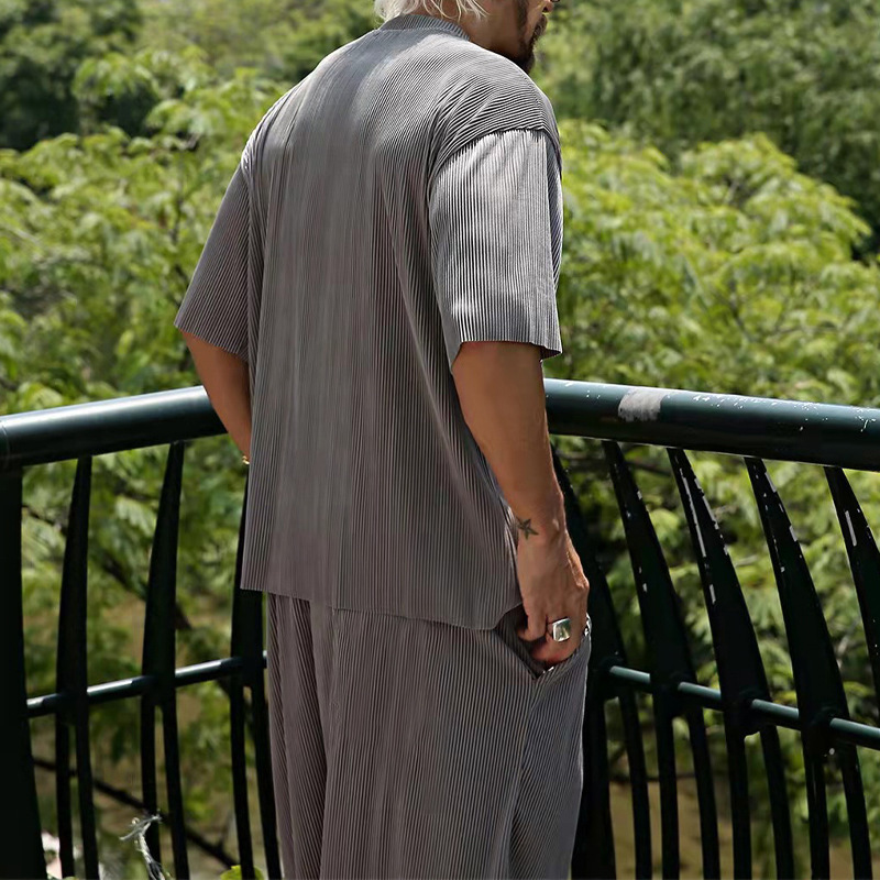 Herrenbekleidung Sommer Herren große Größe lockerer Anzug Kurzarm Shorts einfarbig Freizeitanzug Herren_voghion.com