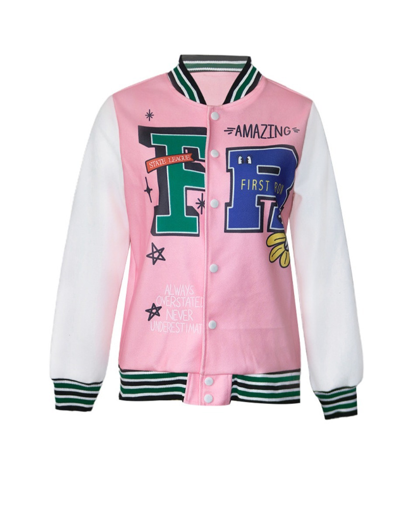 large size women's clothing casual letter print thread stitching jacket_voghion.com