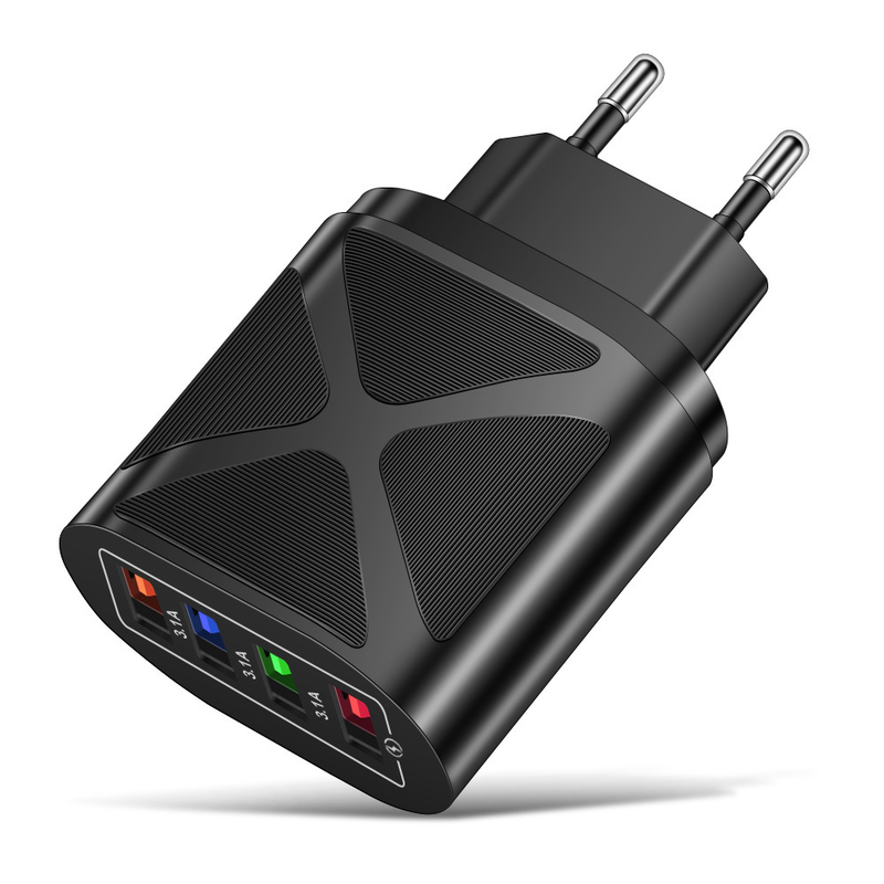 Chargeur de téléphone portable Music Festival Luminous 4USB Tête de charge de voyage 3A Chargeurs standards américains, européens et britanniques_voghion.com