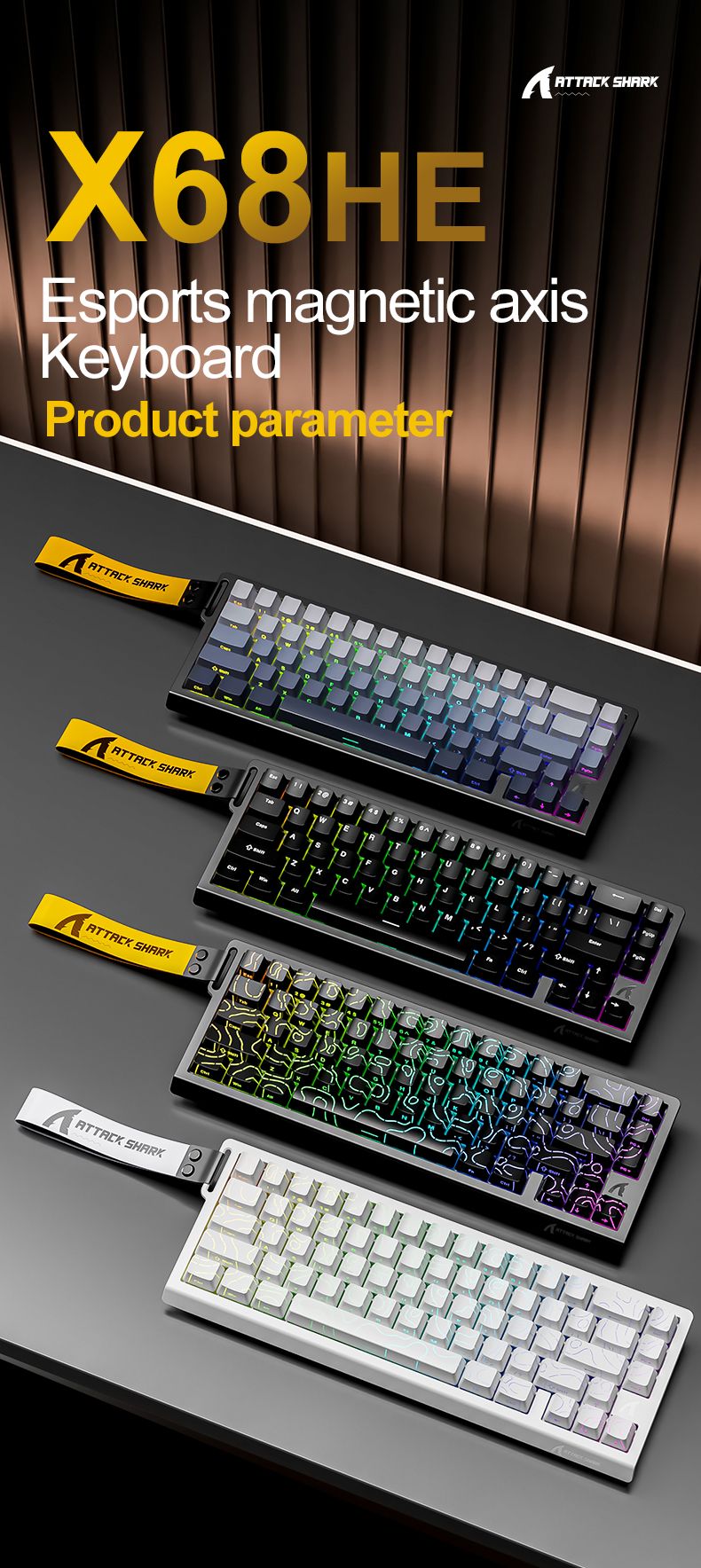 68HE ATTACK SHARK Magnetic Keyboard Mechanical Wired For Pro Gaming 0.01mm Rapid Trigger 8000Hz SOCD/Rs 0.125ms 128K Rate_voghion.com
