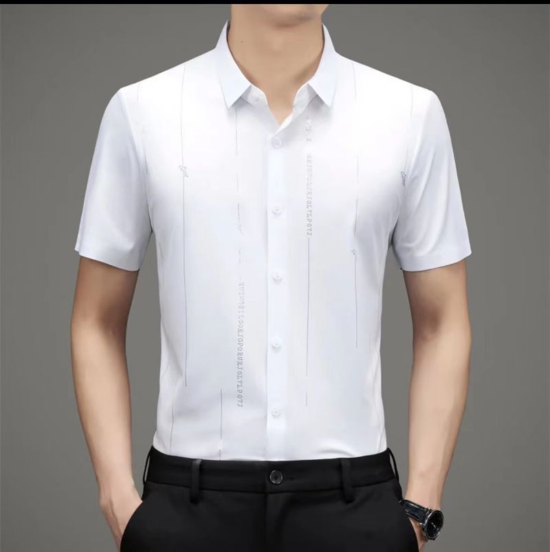 Camicia da uomo a maniche corte in seta ghiaccio CT, estiva, casual, elasticizzata, non stirabile, sottile, versatile e traspirante_voghion.com