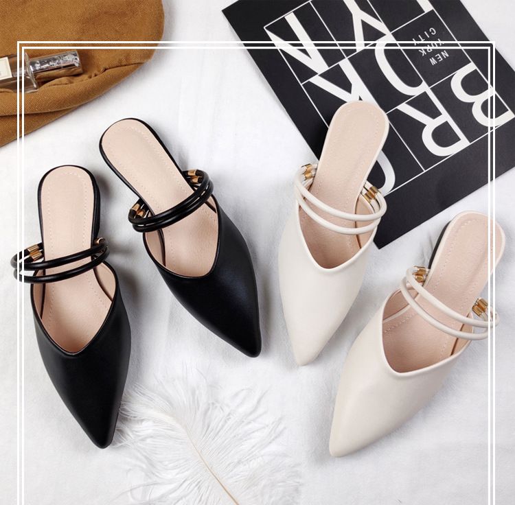 Estate Baotou Half Cool Tuo Testa a punta da donna Fondo piatto Due Indossa Esterno Indossa Lazy No Back Heels Muller Large_voghion.com