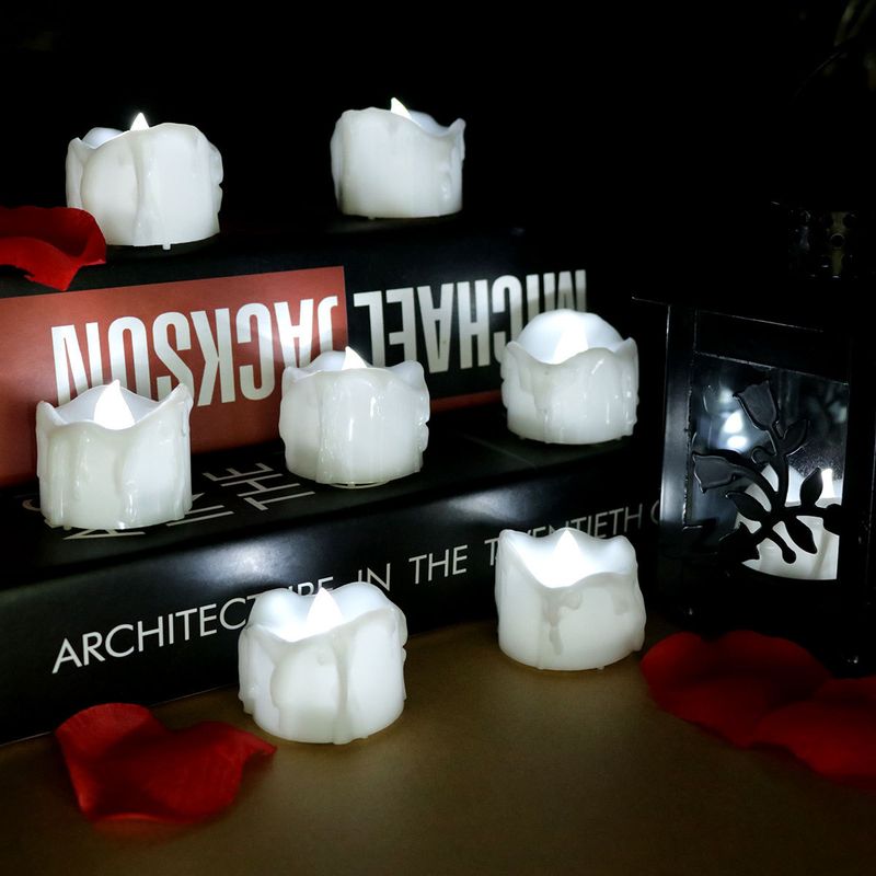 Bougies LED télécommandées – Effet scintillant et goutte d'eau pour anniversaires, mariages, Halloween et Noël (blanc chaud/froid/jaune, lot de 6)_voghion.com