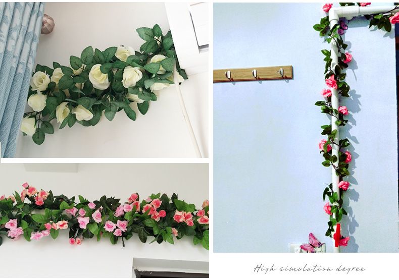 69 Heads Artificial Rose Vine Garland For Wedding Home Decor, Air Conditioner & Pipe Decoration, Fake Flower Vine With Ties, Multiple Colors Available_voghion.com