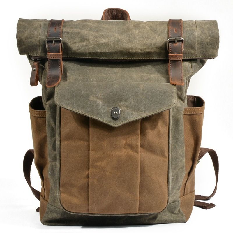 LazyZoom Rucksack Unisex Doppelschulter Ölwachs Canvas Reise Laptop Outdoor Sport Wandertasche_voghion.com