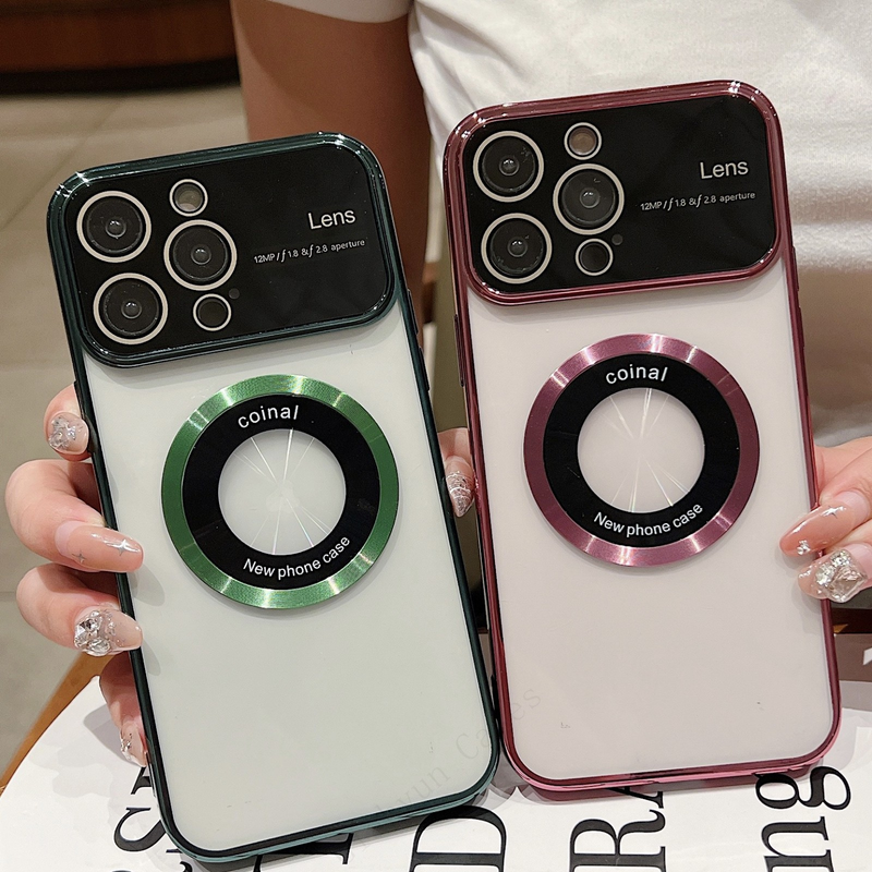 Magnifier Large Window Lens Protection Plating Magnetic Phone Case For iphone 14 12 11 13 Pro Max X XS XR 7 8 Plus Cover_voghion.com