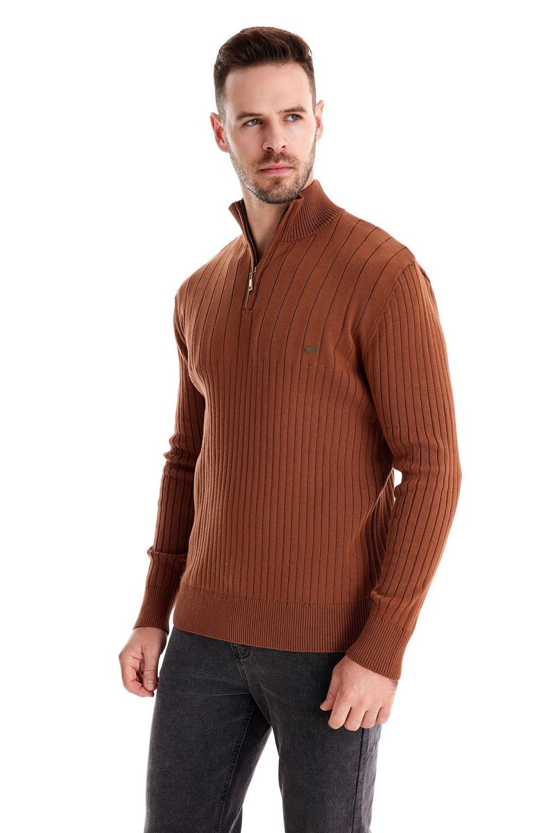 Stand-up Kraang Kotteng Casual Hallefverschluss Einfarweg Pullover héichwäerteg Männer gestrickt Pullover_voghion.com