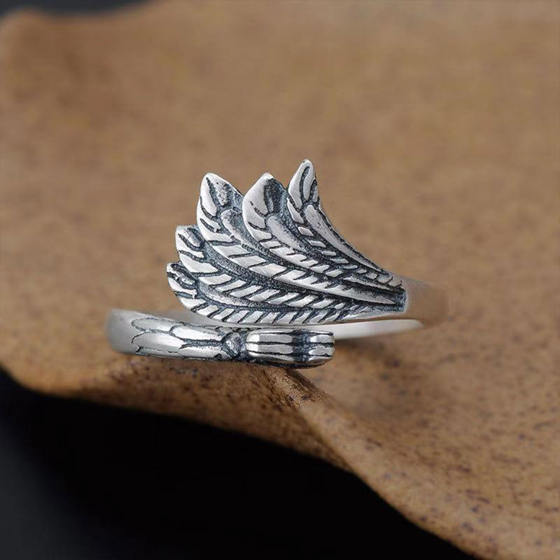 Simple Retro Three Dimensional Silver Peacock Phoenix Ring Female Living Mouth Old Jewelry Hook, Woolen Thread, and Thread God Tool_voghion.com