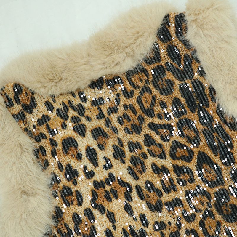 Abbigliamento da donna, moda casual da donna, stampa leopardata, paillettes, due pezzi, pelliccia, strisce, top senza maniche, pantaloni attillati per donna_voghion.com
