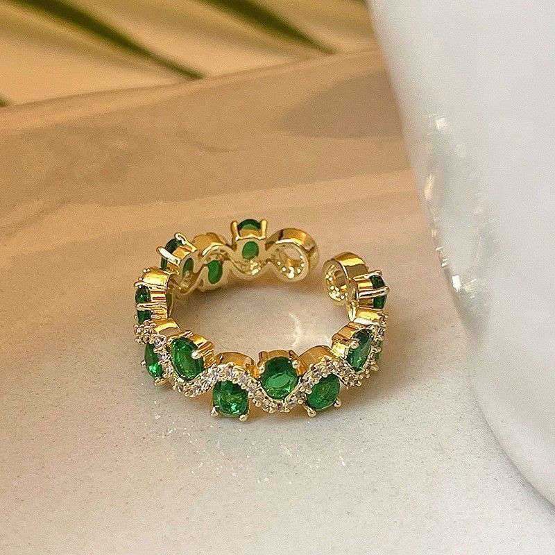 Olivgrüner Zirkonring im französischen Hofstil – Elegantes, luxuriöses, offenes Design für Damen_voghion.com