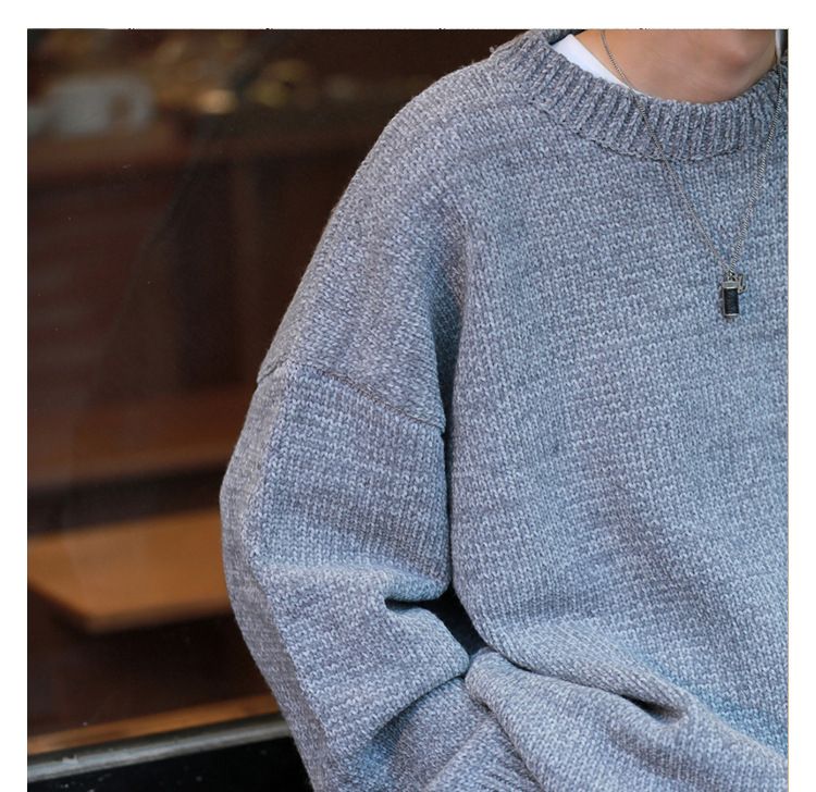 Sweater Men's Thick Crewneck Sweater Retro Loose Lazy Style Line Coat Top Trend_voghion.com