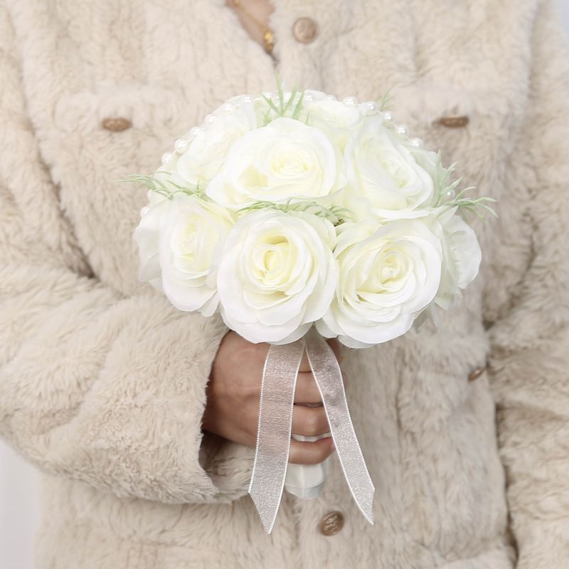 Party Wedding Bridal Bouquets White Roses High End Bouquets Photography Props_voghion.com