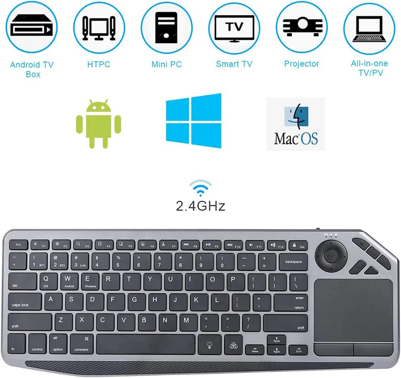 2.4G sans fil avec pavé tactile clavier rechargeable Bluetooth rétroéclairé 7 couleurs pour Smart TV iOS_voghion.com