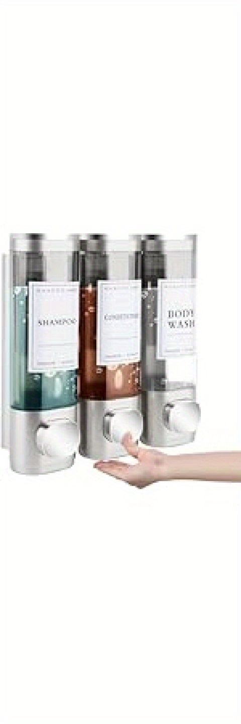 Wandmontierter Seifenspender, Duschgelspender, Dreifach-Shampoo- und Spülungsspender, ohne Bohren, ABS, 300 ml * 3_voghion.com