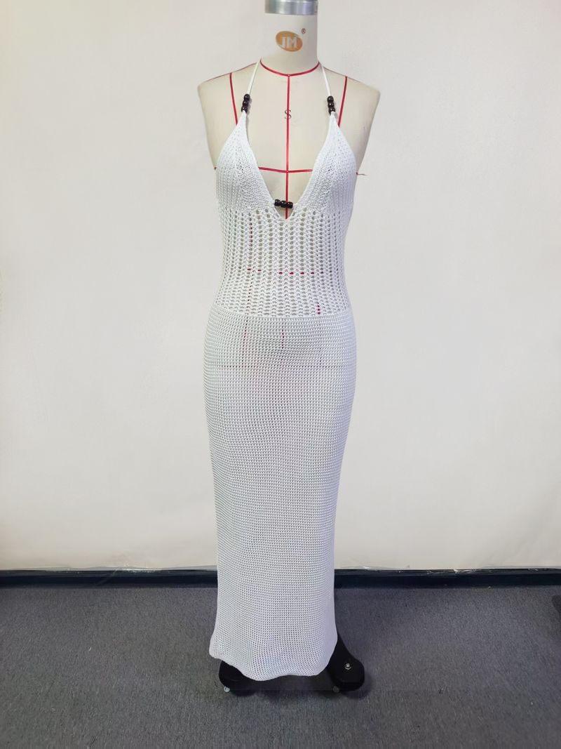 Abito da spiaggia da donna in maglia con scollo a V, sexy, senza schienale, con lacci_voghion.com