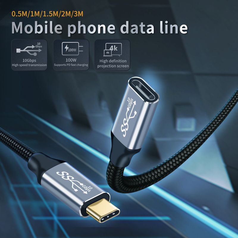 10Gbps Data Line Extension Cable USB 3.1 Gen 2 Type C Cable Fast Charging_voghion.com