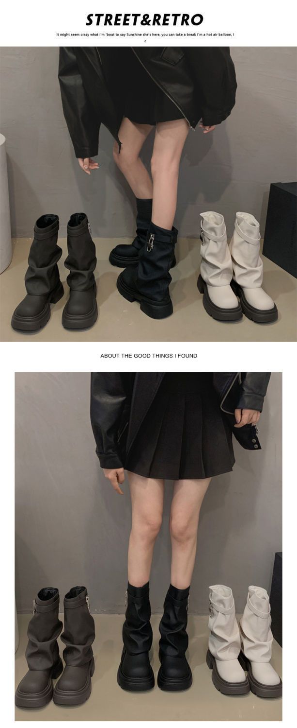 Internet Trendy Short Barrel Martin Boots Women's Autumn 2024 New Western Style Fashionable Spice Girls Retro All-match Thick Bottom Pants Boots_voghion.com