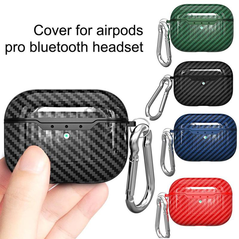Xinweiqing Carbon Fiber Texture Bluetooth-kompatibel hörlursskyddsfodral för AirPods Pro_voghion.com