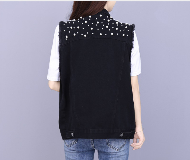 Chaqueta vaquera de manga larga para mujer, chaqueta vaquera holgada con botones y perlas, solapa corta, informal salvaje, entrega rápida, novedad de otoño de 2023_voghion.com
