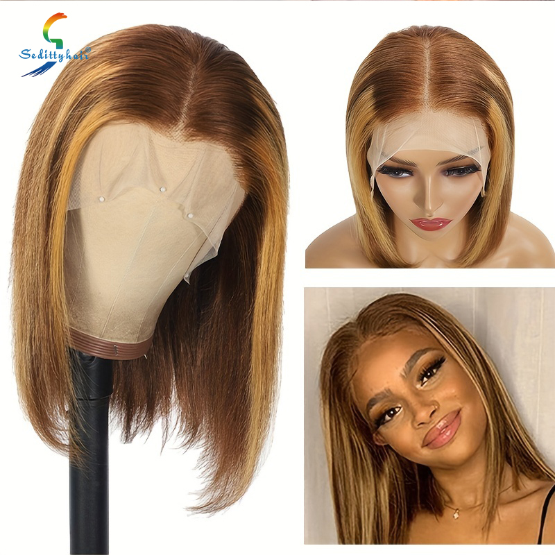 180 % 13 x 4 Echthaar-Perücke, kurze, gerade Bob-Schnitt-Perücke, 180 % Dichte, 13 x 4 Spitzenfront-Echthaar-Perücke, natürlicher Haaransatz mit Babyhaar_voghion.com