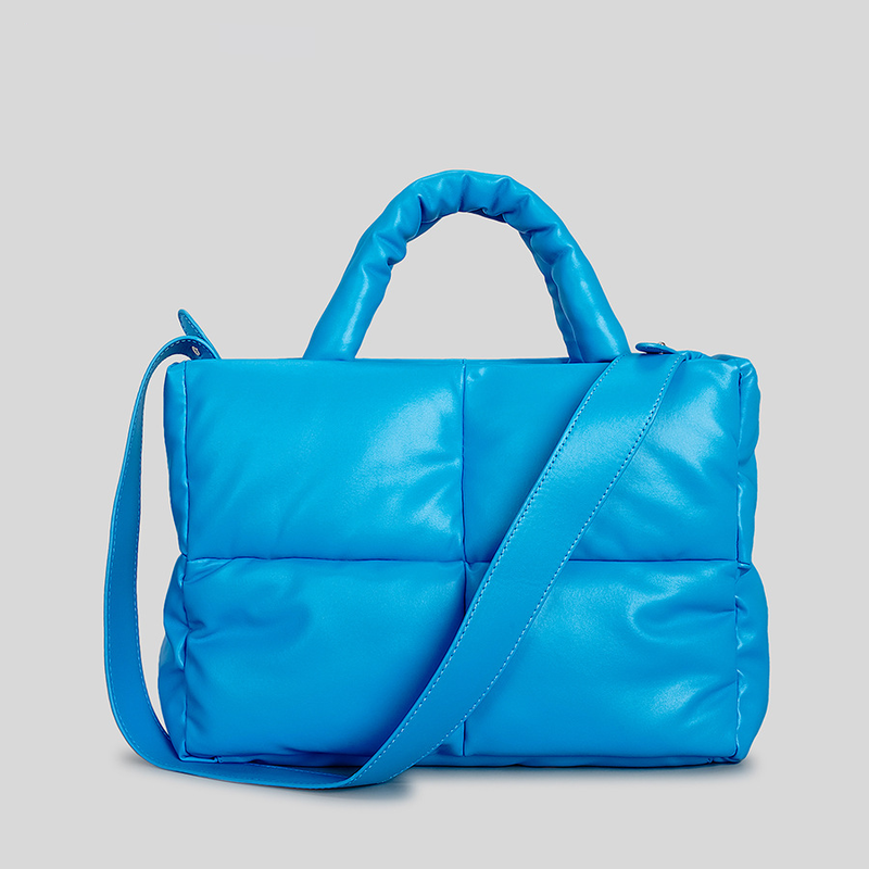 Damentaschen Quadratische karierte weiche Daunenhandtasche gefüllt mit Baumwollkleidung Damentasche einfache kleine karierte Herbst- und Winter-Umhängetasche_voghion.com