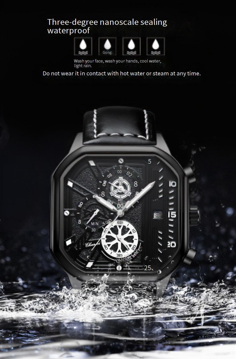 Men's Watches Square Multifunctional Men's Watch Wholesale Chronograph Calendar Luminous Belt Fashion Hot Quartz Watch_voghion.com