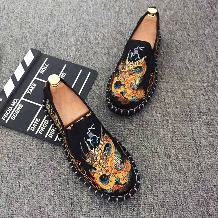Leisure Embroidered Xishan Handmade Cloth Shoes Men And Women's Old Beijing Breathable Social Bean Shoes Canvas_voghion.com