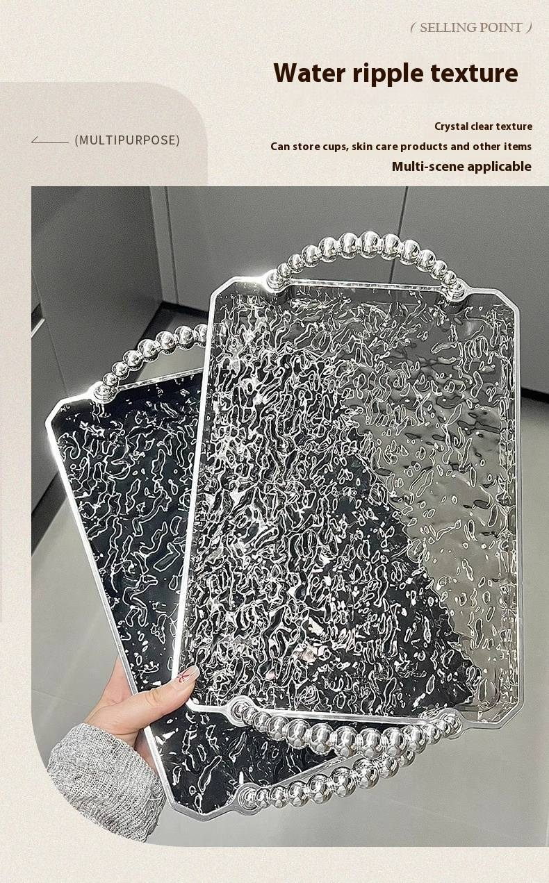 Bandeja estética com ondas e alças - Organizador de copos de cozinha de dupla função e decoração de entrada, acessório fotográfico elegante para decoração de casa_voghion.com