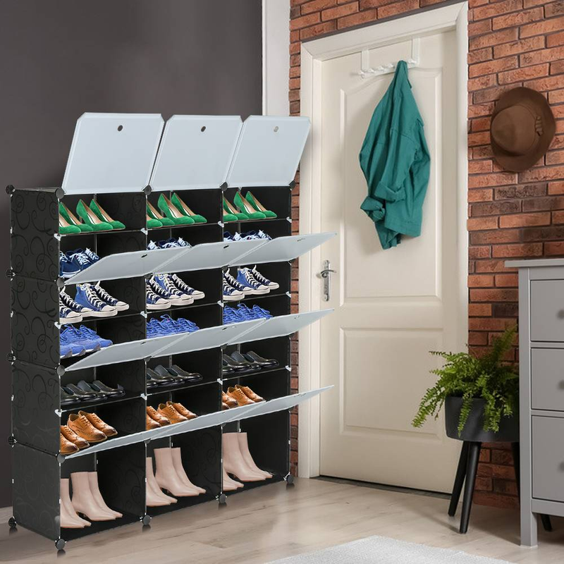 Tragbares Schuhregal mit 7 Ebenen, für 42 Paar Schuhe, Organizer, 21 Fächer, Turmregal, Lagerschrank, Ständer, erweiterbar, für Absätze, Stiefel, Hausschuhe, Schwarz_voghion.com