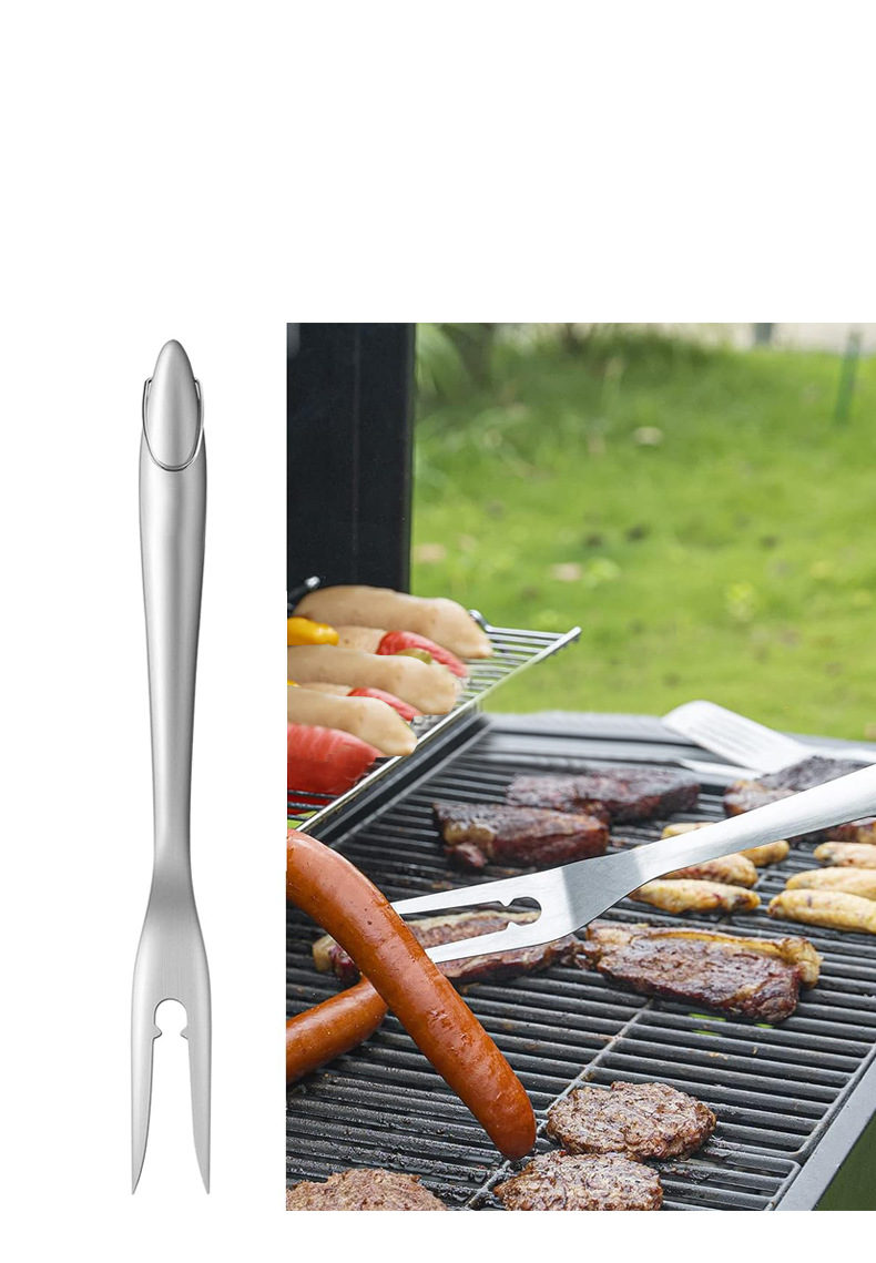 Set per barbecue da esterno, 5 pezzi, utensili per barbecue, forchetta, pala, clip, spazzola per la pulizia, utensili per barbecue in acciaio inossidabile._voghion.com