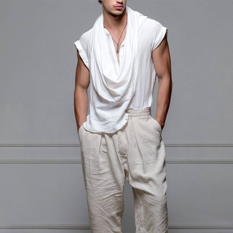 Chaleco deportivo de color liso con cuello halter y cuello halter para hombre_voghion.com